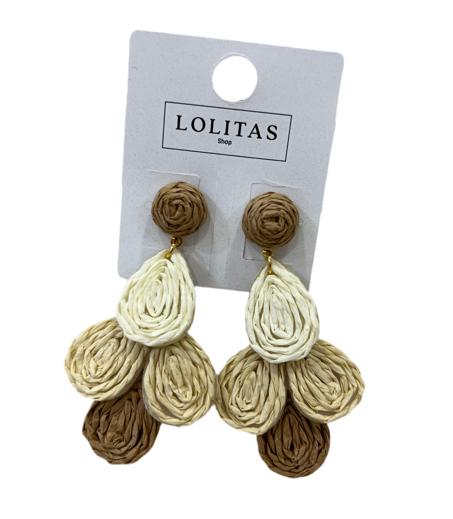 PENDIENTES RAFIA PÉTALOS BEIGE/TIERRA