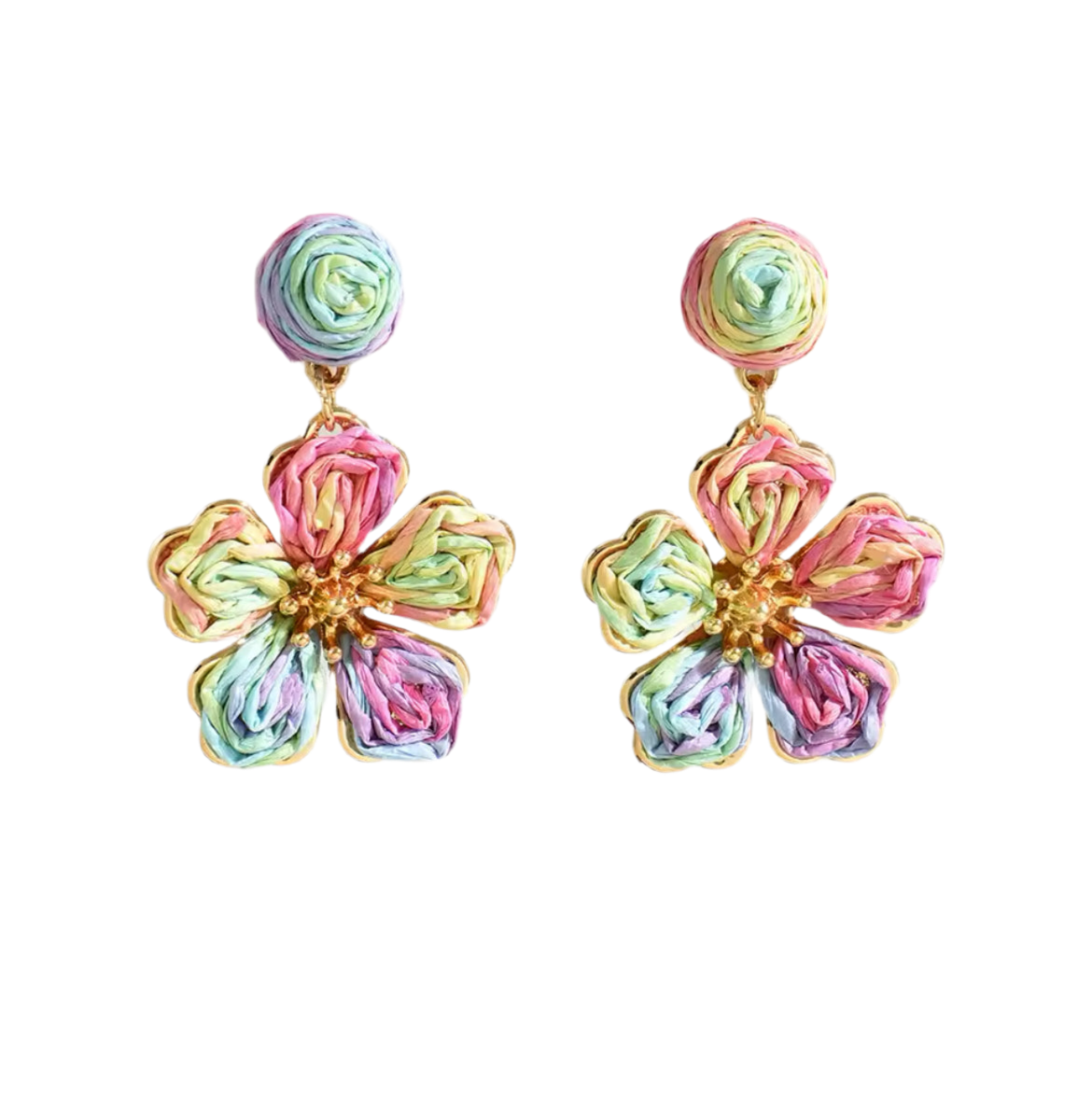 PENDIENTES FLOR RAFIA MULTICOLOR