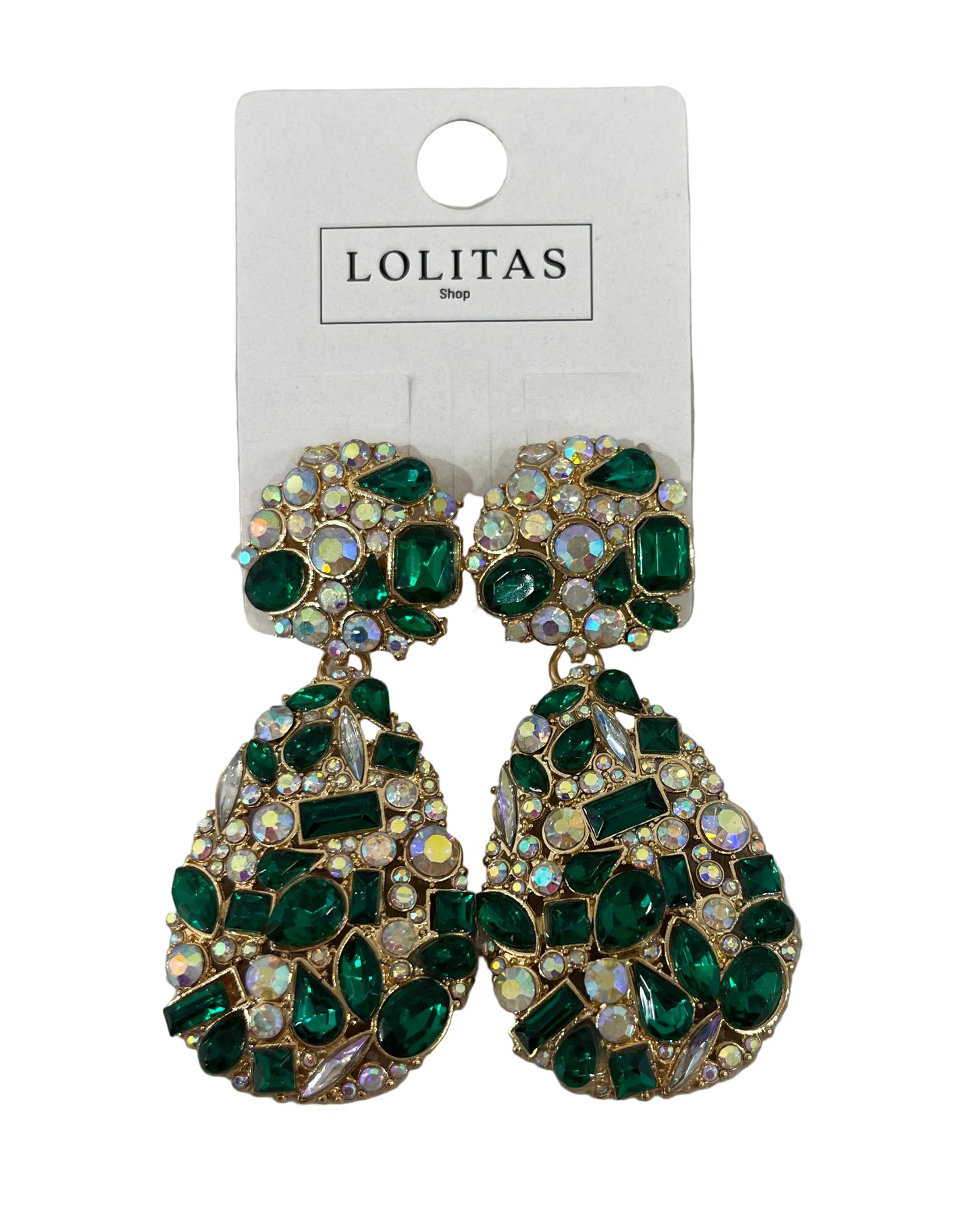 PENDIENTES LÁGRIMA CRISTAL VERDE