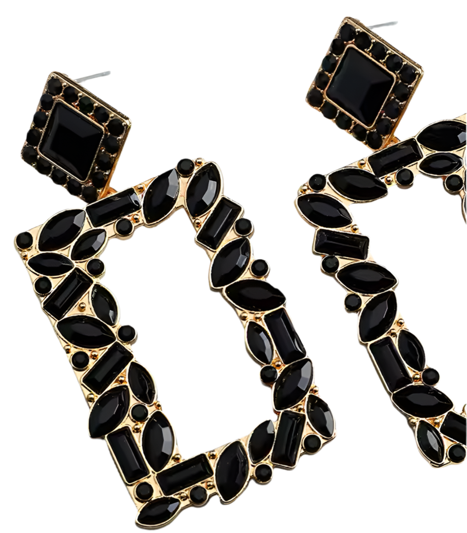 PENDIENTES RECTANGULARES CRISTALES NEGRO