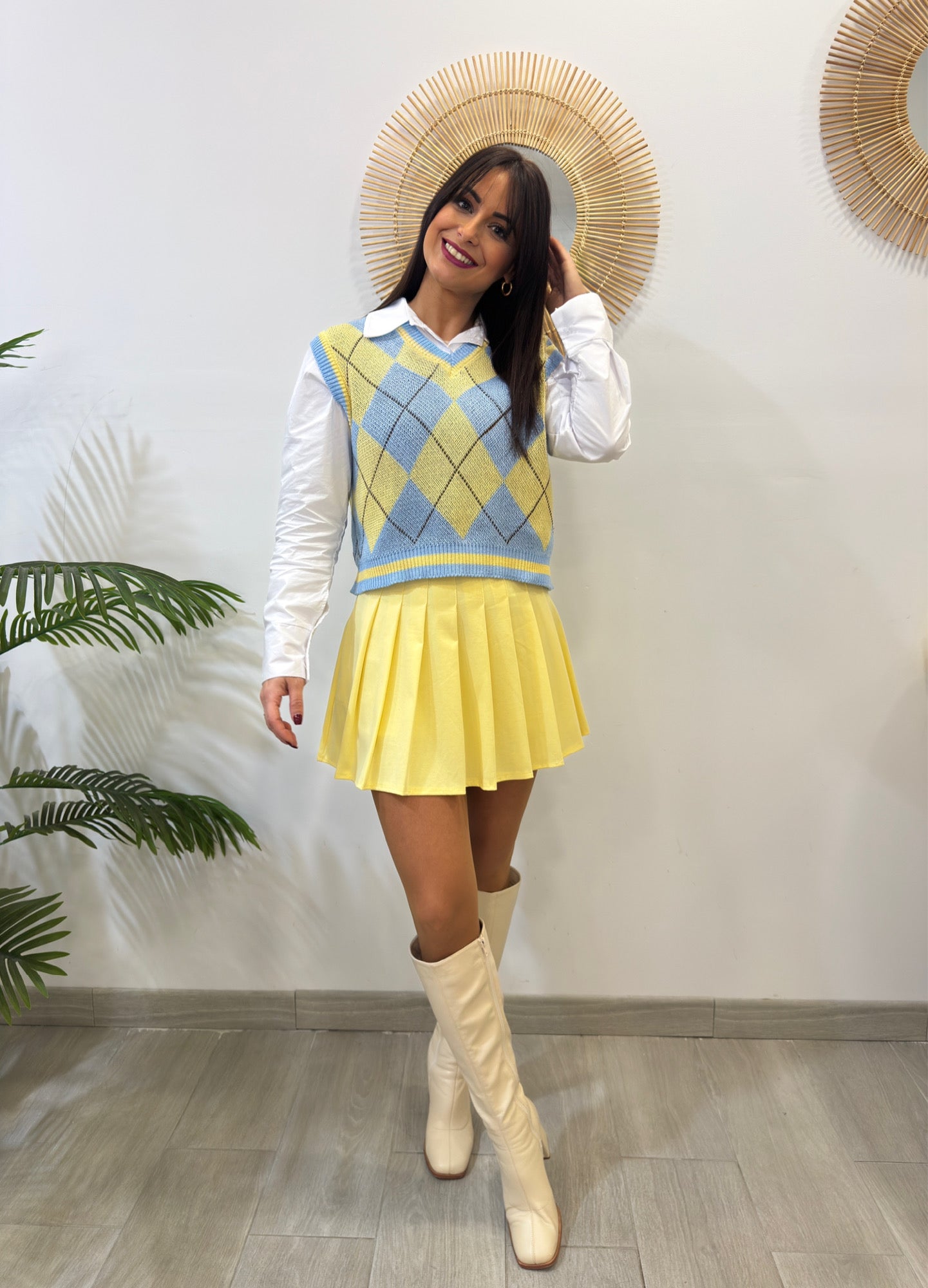 CHALECO ROMBOS AMARILLO/CELESTE