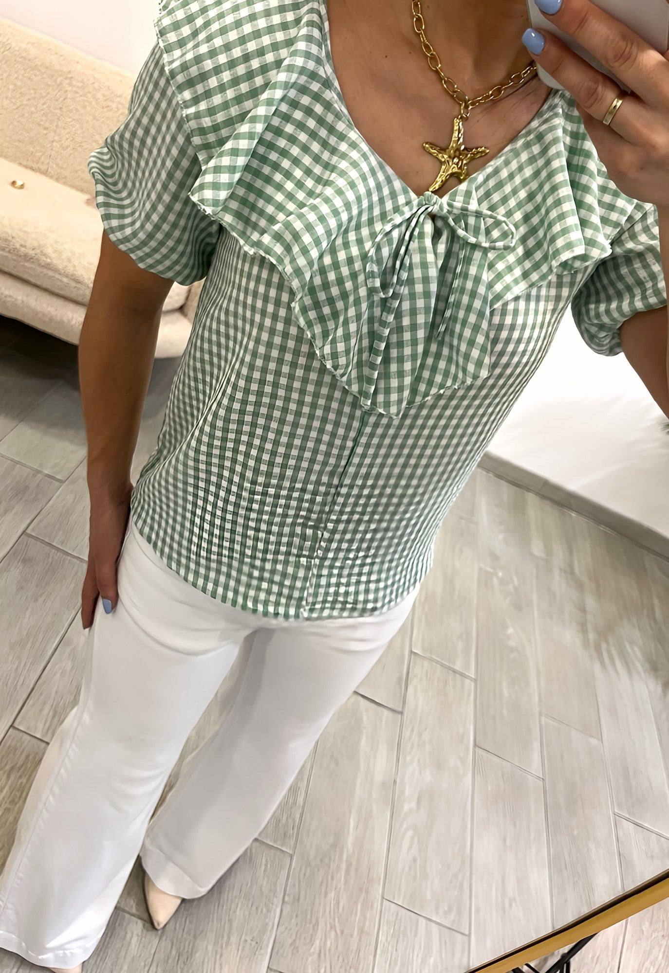 BLUSA VICHY VERDE AGUA