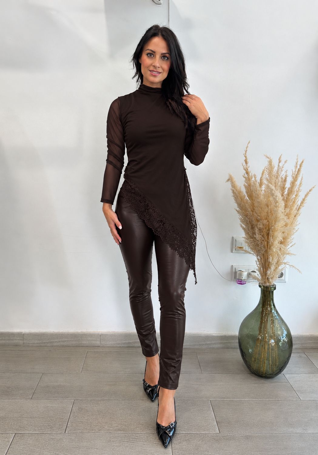 TOP TULL PUNTILLA CHOCOLATE