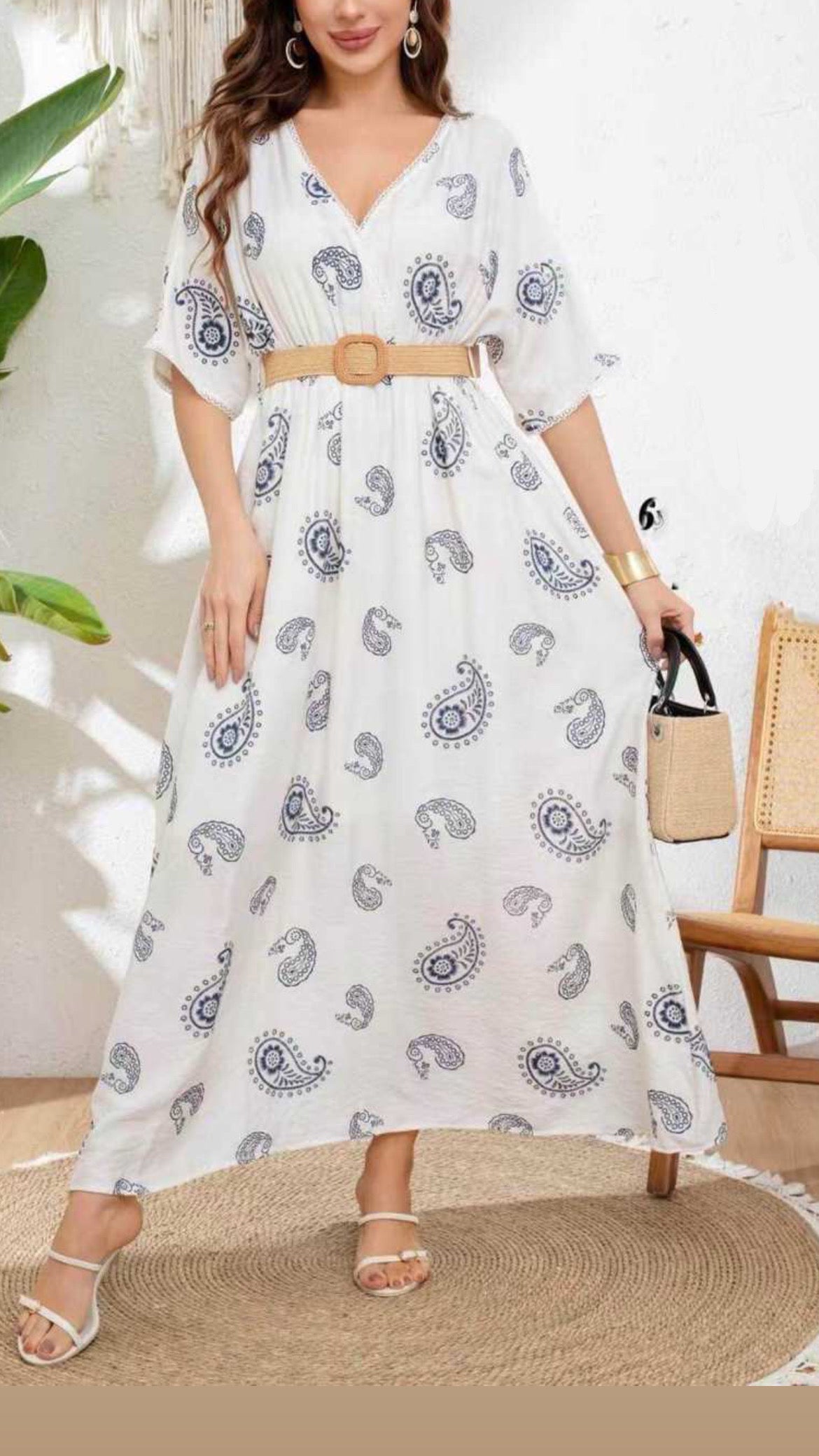VESTIDO ESTAMPADO CACHEMIR + CINTURÓN