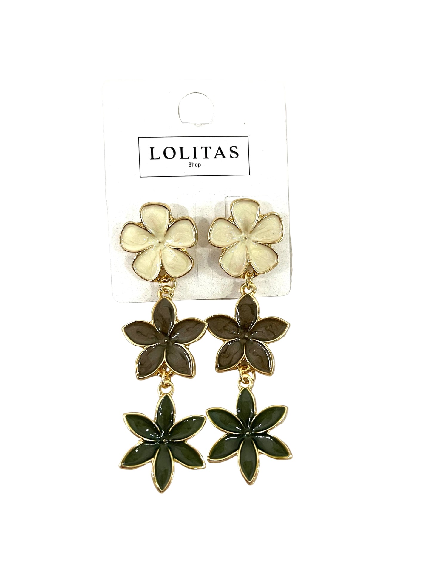 PENDIENTES FLORES CRUDO/MARRÓN Y VERDE