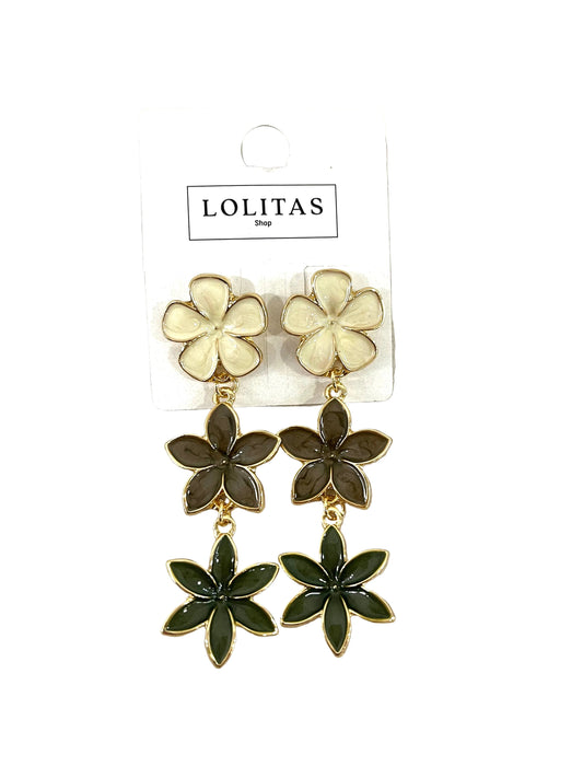 PENDIENTES FLORES CRUDO/MARRÓN Y VERDE