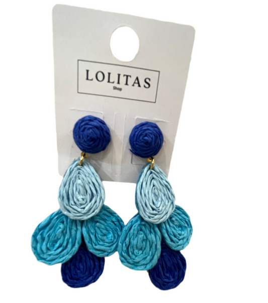 PENDIENTES RAFIA PÉTALOS AZUL
