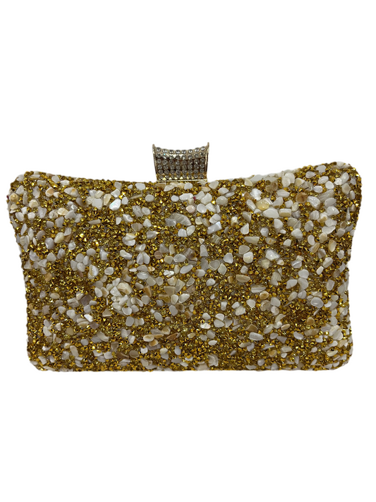 BOLSO CLUTCH PIEDRAS DORADO