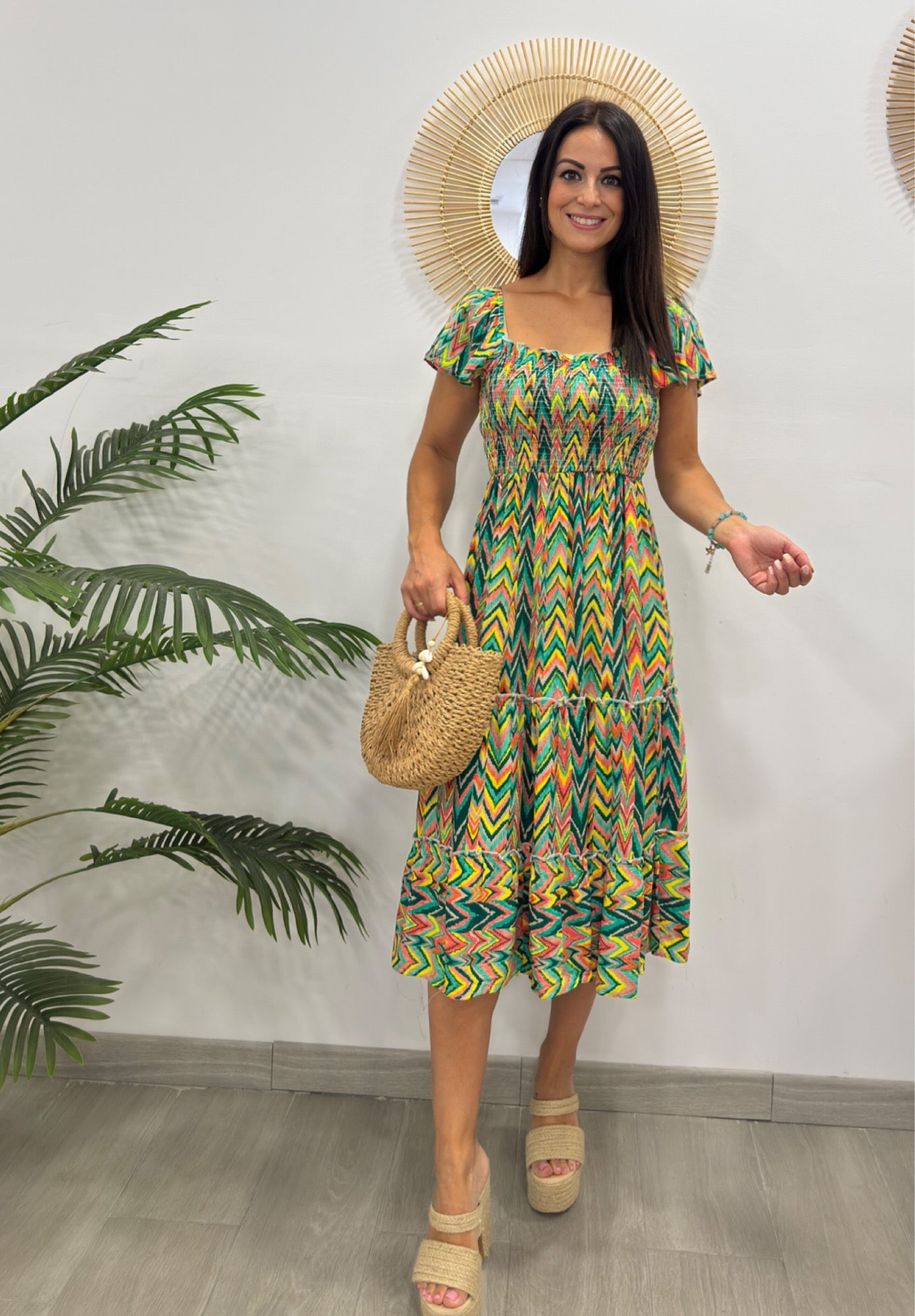 VESTIDO MULTICOLOR VERDE