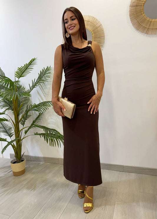 VESTIDO MEZCLA DE LINO BROCHE