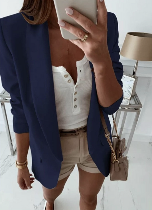BLAZER MANGA FRUNCIDA AZUL MARINO