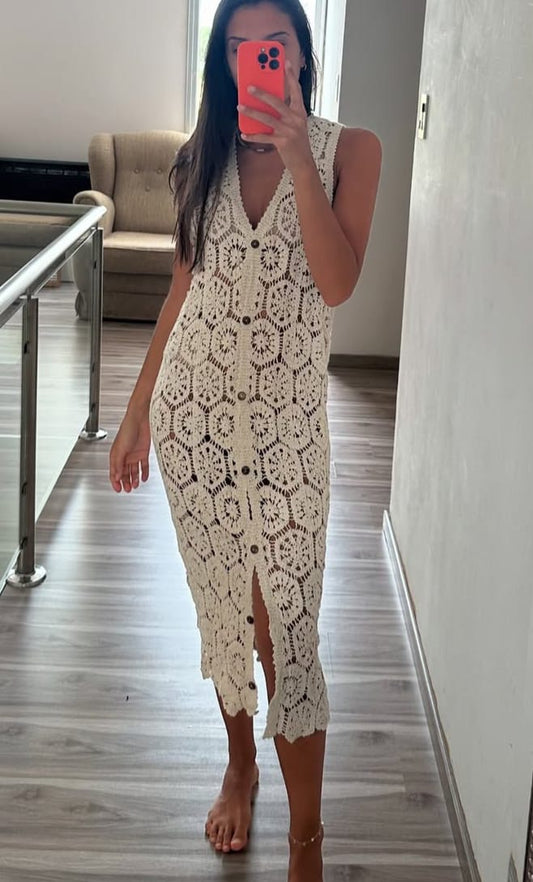 VESTIDO/CHALECO CROCHÉ BEIGE