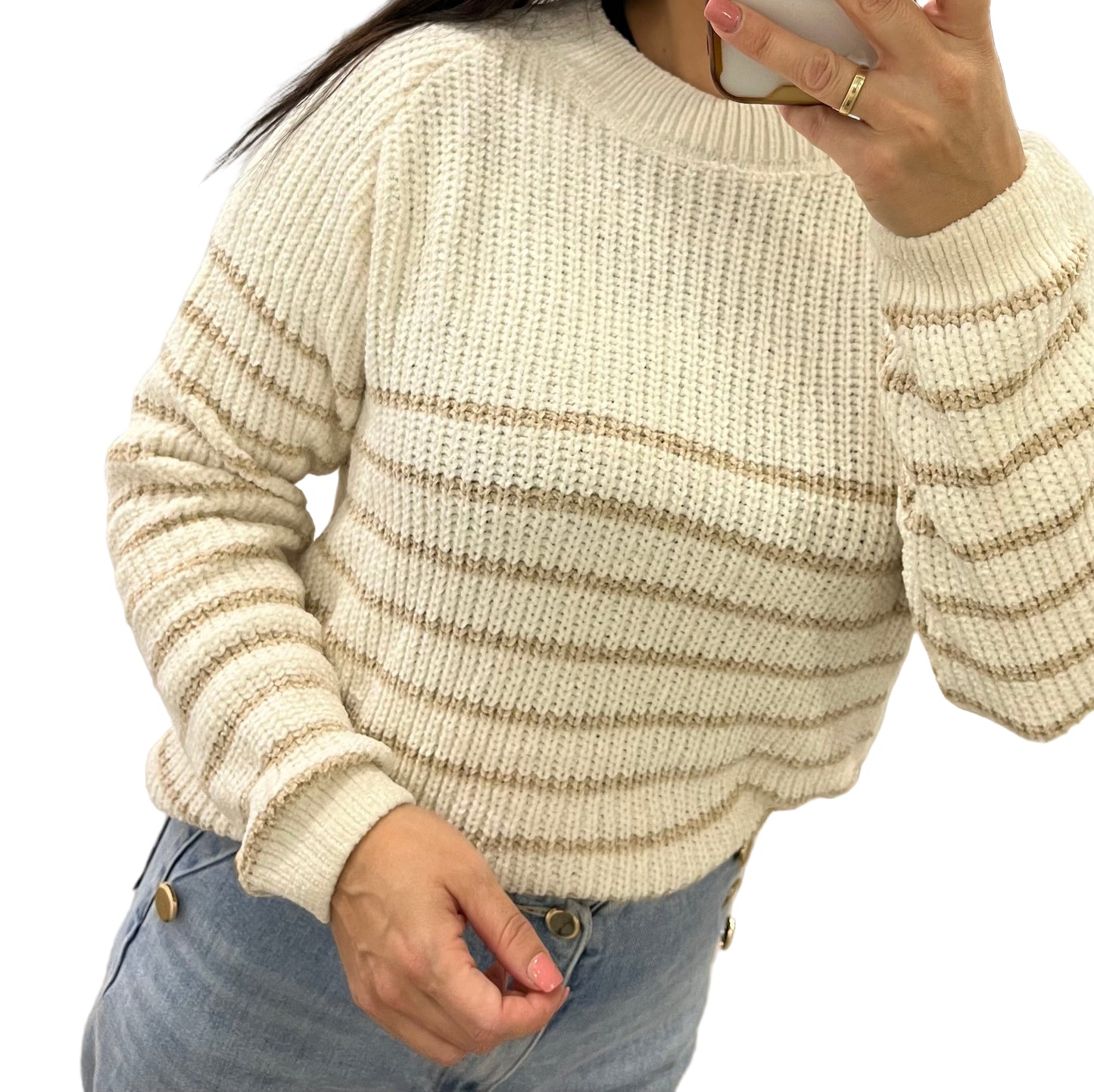 JERSEY PUNTO SUAVE RAYAS BEIGE