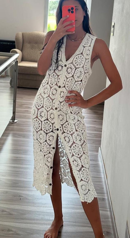 VESTIDO/CHALECO CROCHÉ BLANCO
