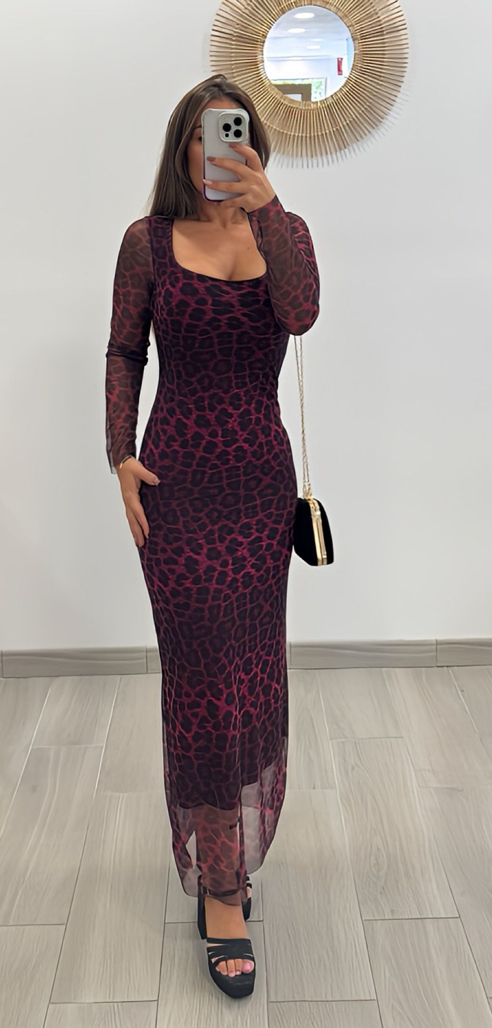 VESTIDO ANIMAL PRINT BURDEOS