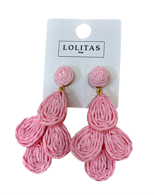 PENDIENTES RAFIA ROSA