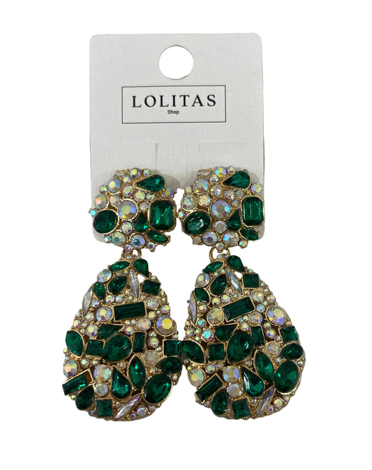 PENDIENTES LÁGRIMA CRISTAL VERDE