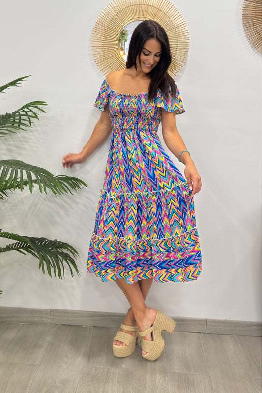VESTIDO MULTICOLOR AZUL