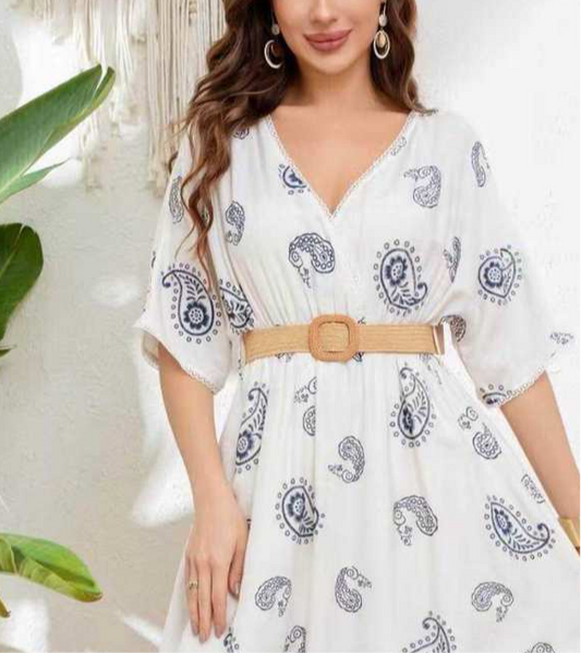 VESTIDO ESTAMPADO CACHEMIR + CINTURÓN