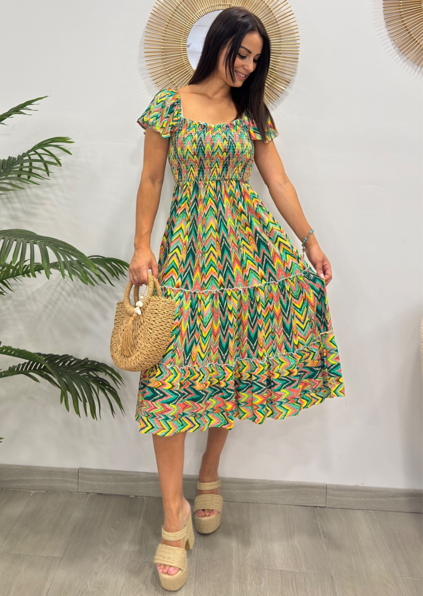 VESTIDO MULTICOLOR VERDE