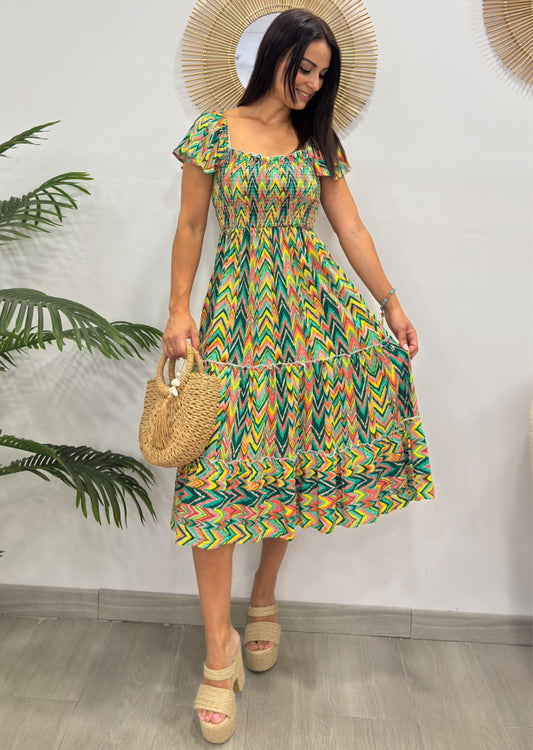 VESTIDO MULTICOLOR VERDE