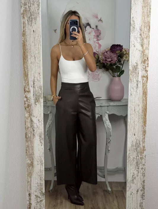 PANTALÓN CULOTTE POLIPIEL CHOCOLATE