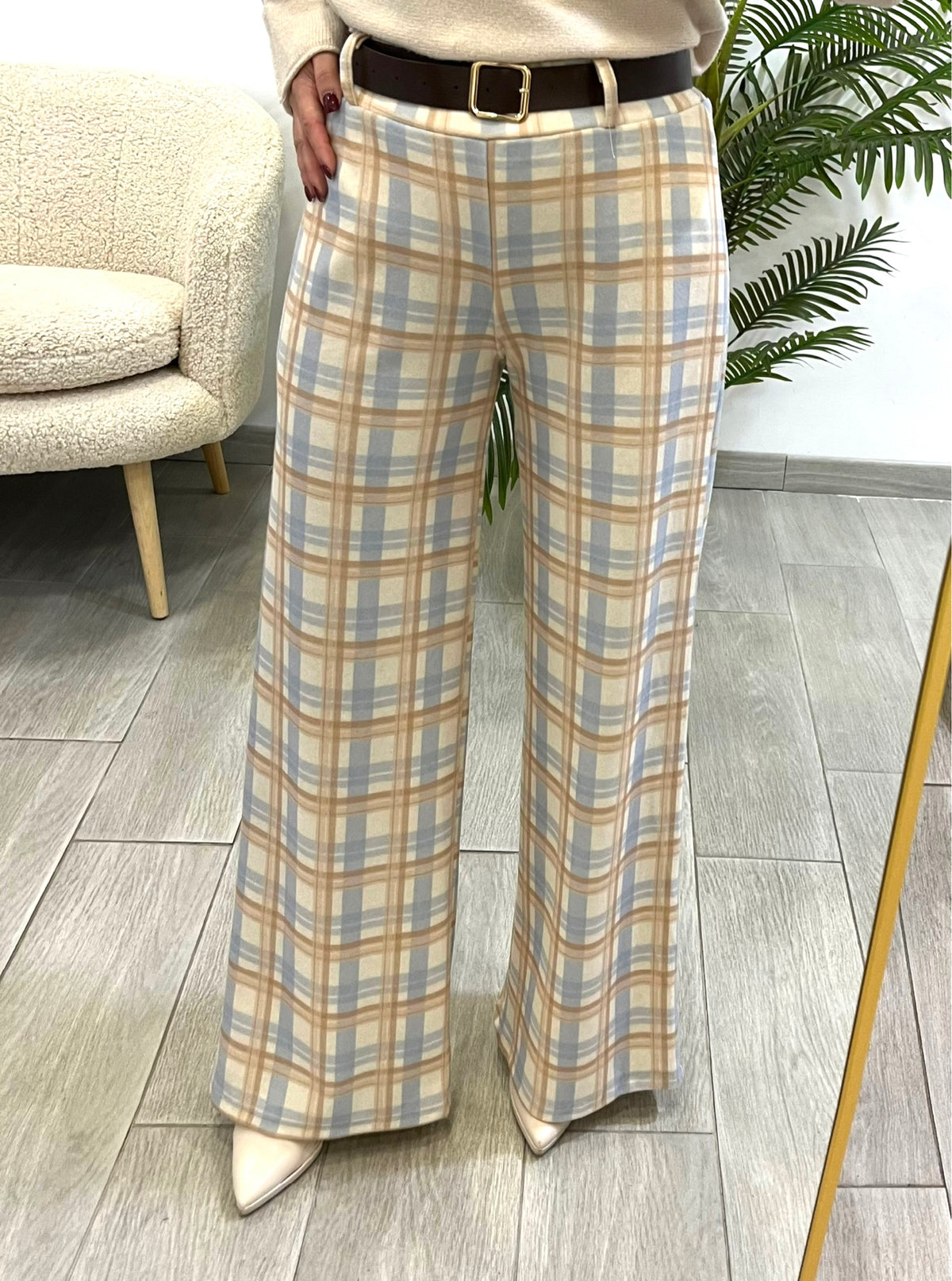 PANTALÓN CUADROS CELESTE