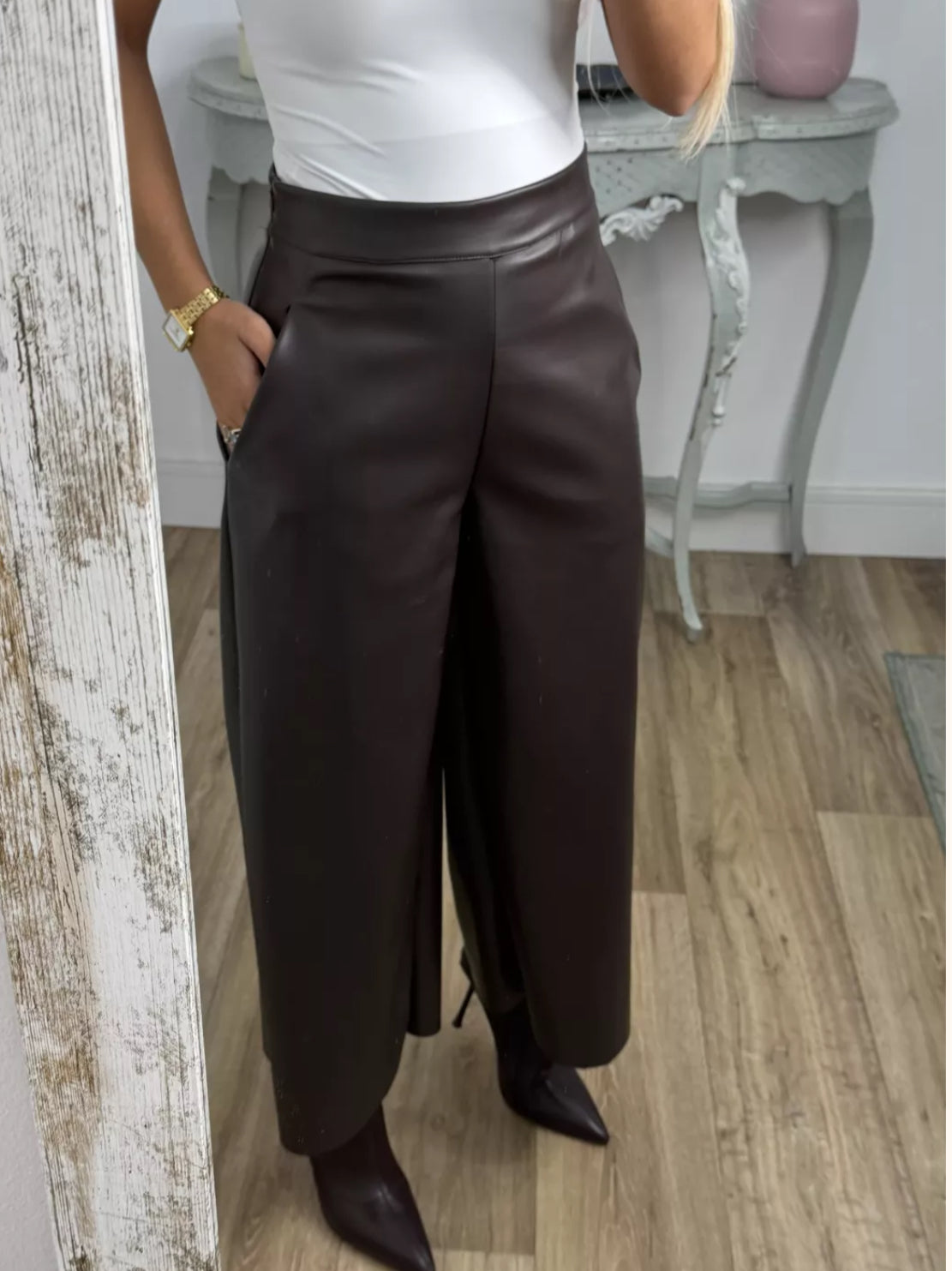 PANTALÓN CULOTTE POLIPIEL CHOCOLATE