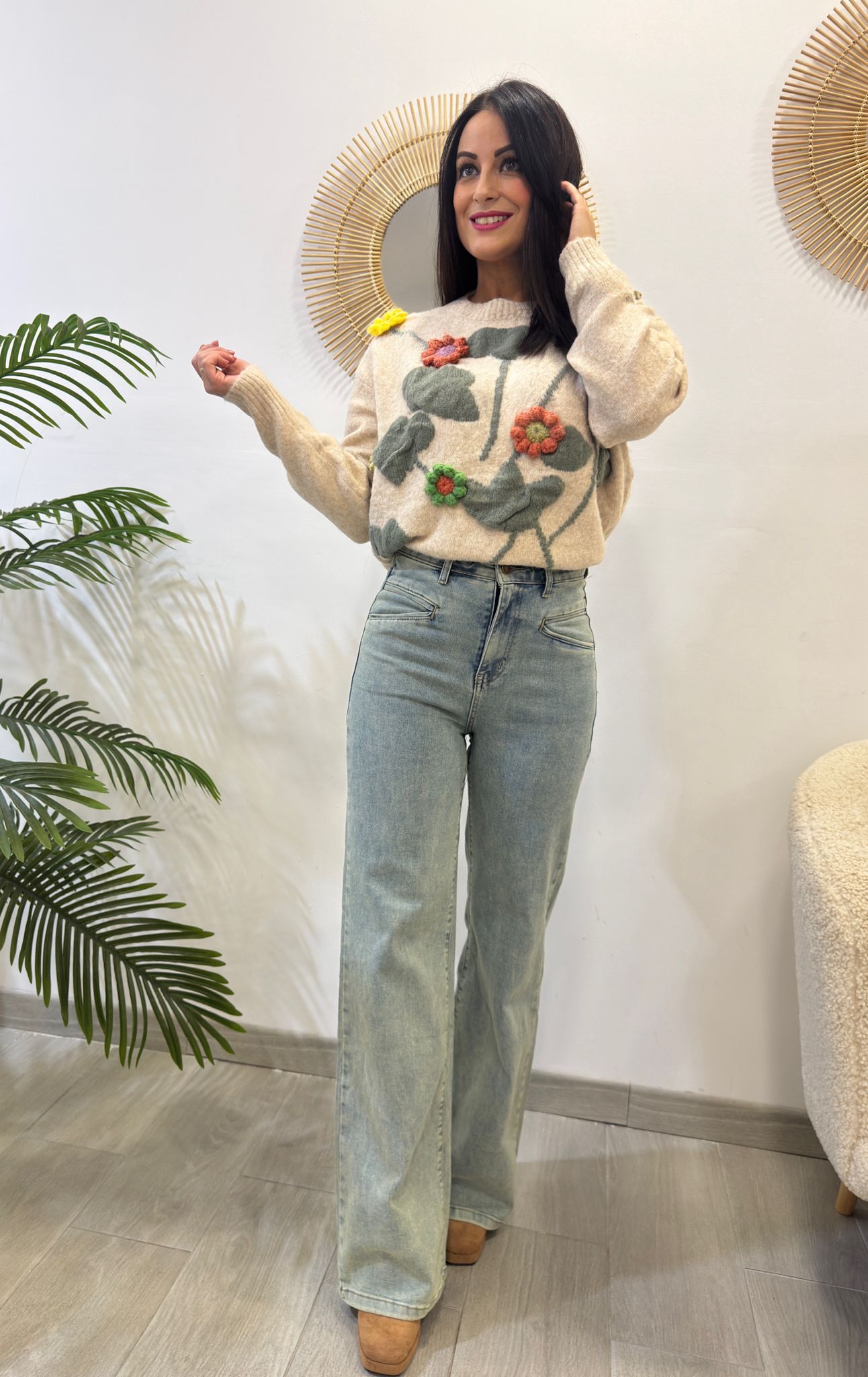 JERSEY FLORES RELIEVE BEIGE