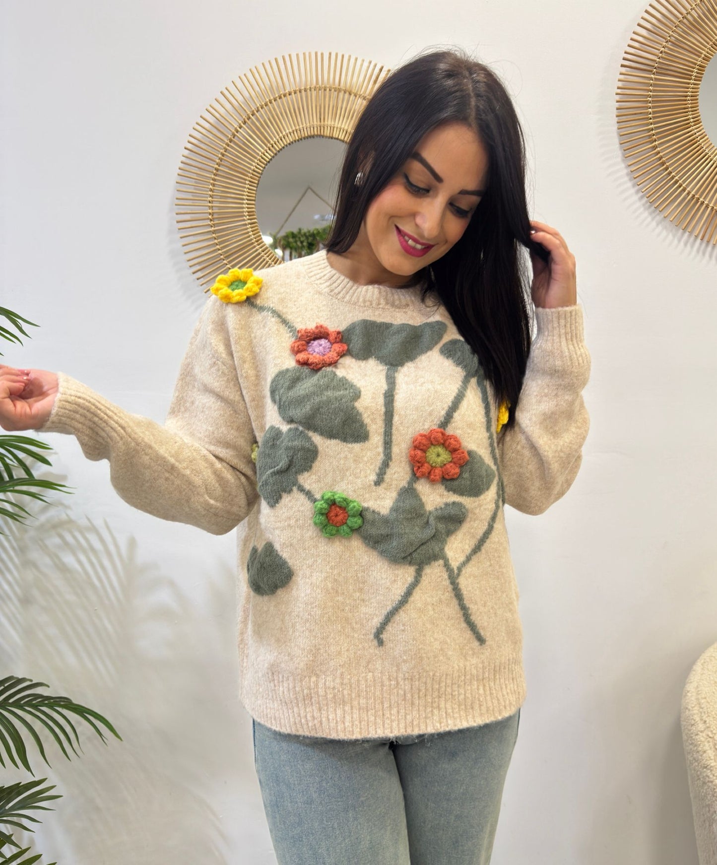 JERSEY FLORES RELIEVE BEIGE