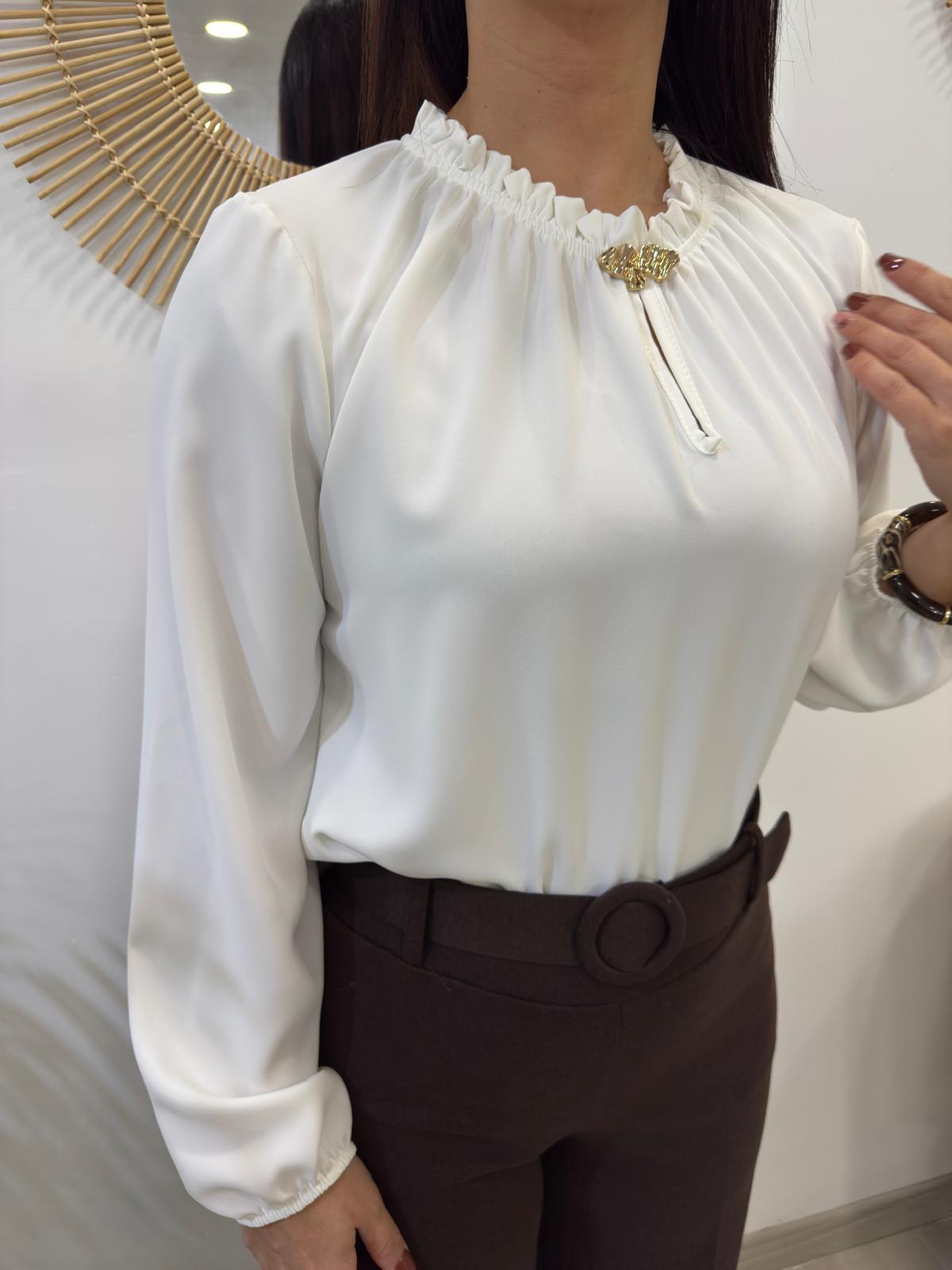BLUSA BROCHE DORADO BLANCA