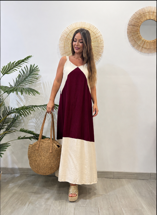 VESTIDO BICOLOR BURDEOS