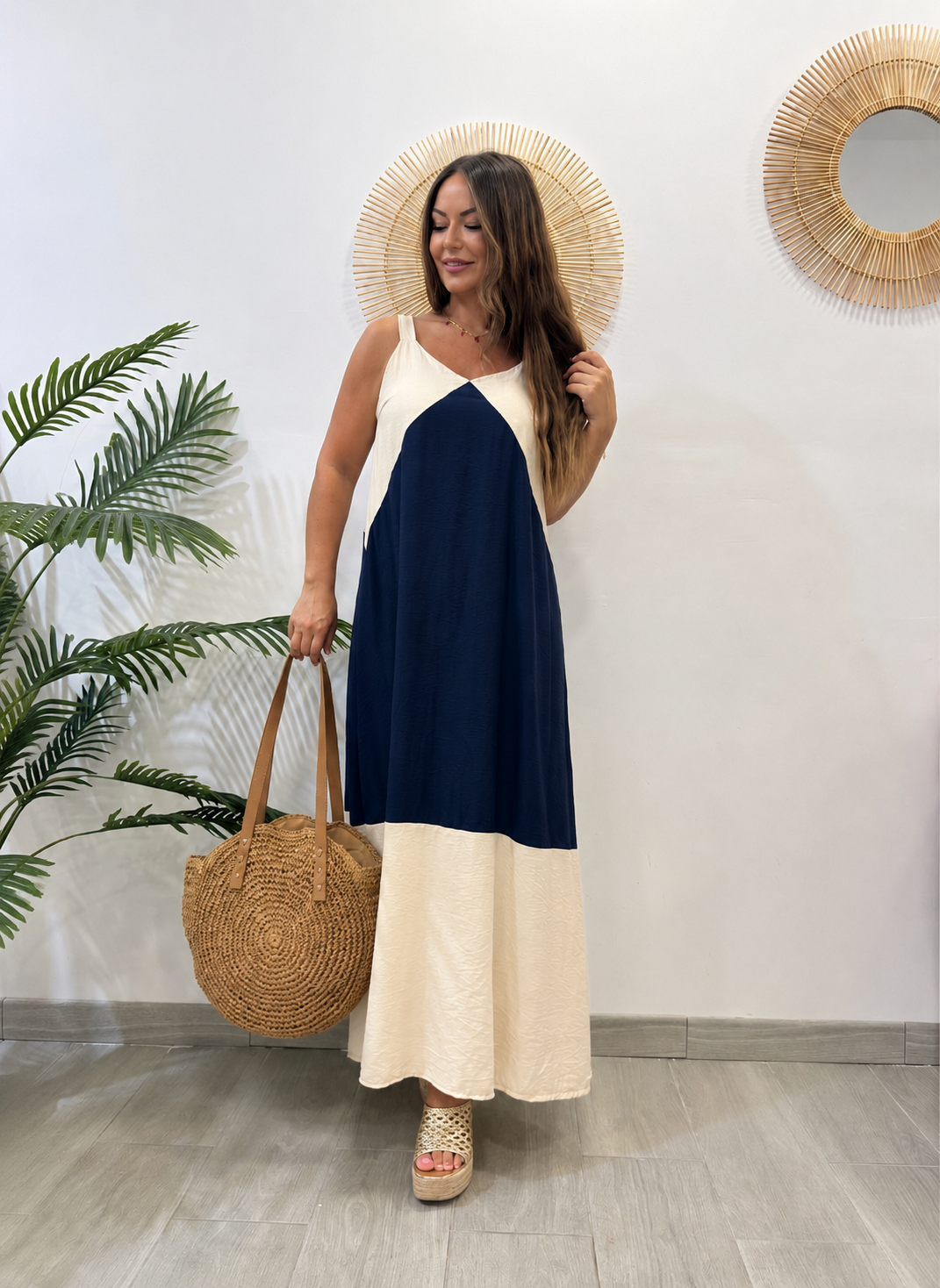 VESTIDO BICOLOR AZUL MARINO