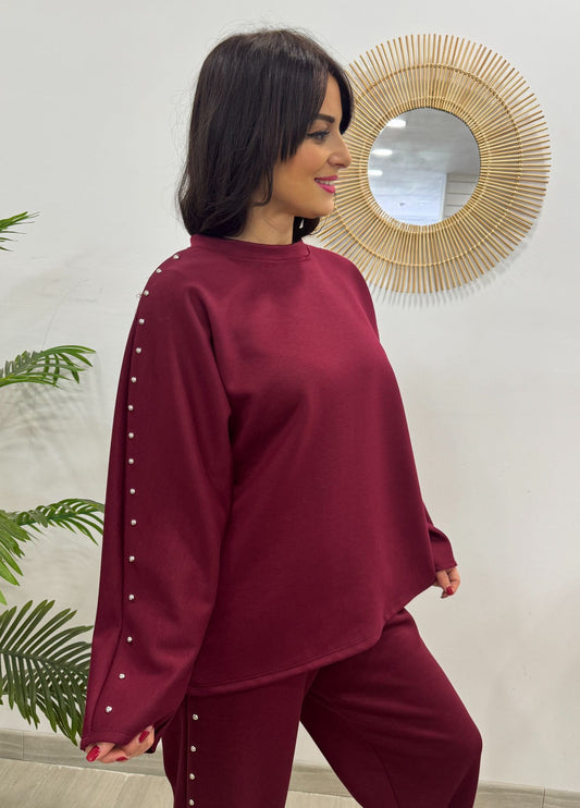 SUDADERA TACHAS BURDEOS