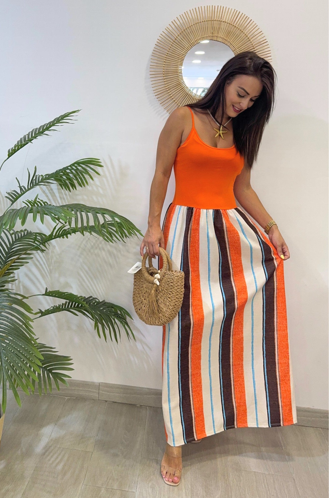 VESTIDO COMBINADO NARANJA