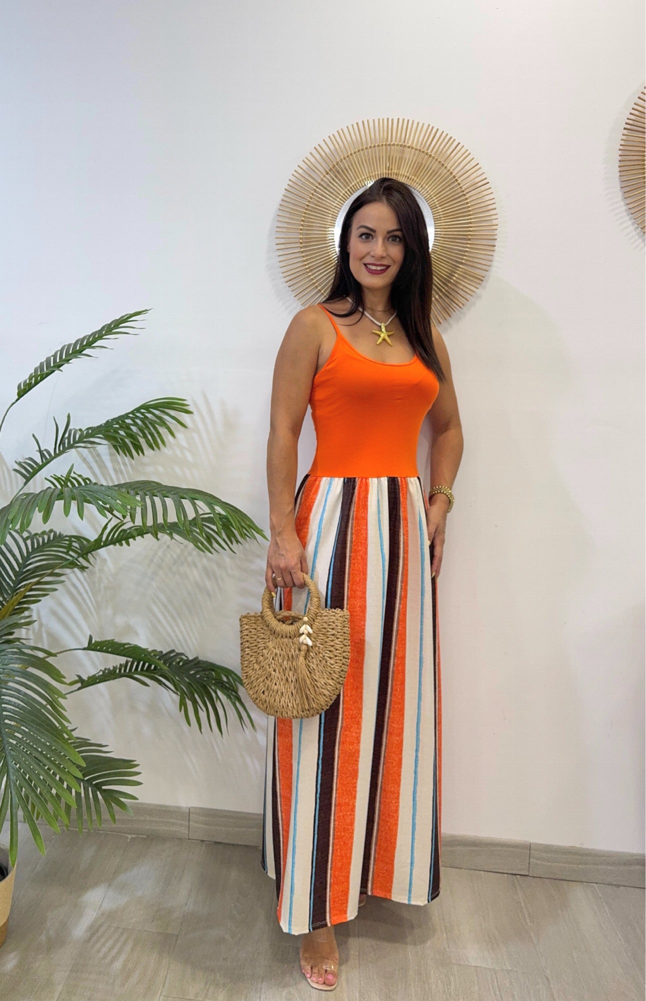 VESTIDO COMBINADO NARANJA