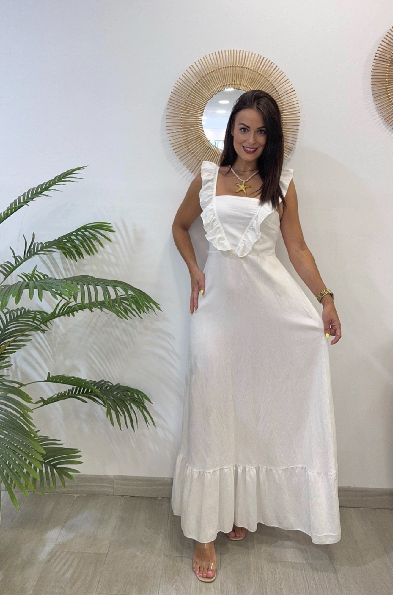 VESTIDO EFECTO LINO VOLANTES
