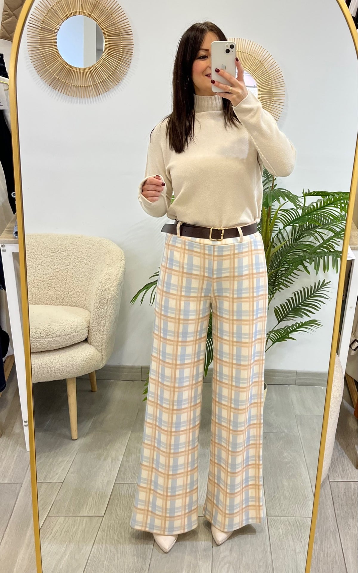 PANTALÓN CUADROS CELESTE