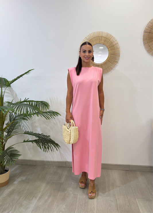 VESTIDO HOMBRERAS ROSA
