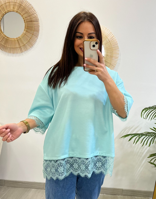 CAMISETA PUNTILLA AGUAMARINA