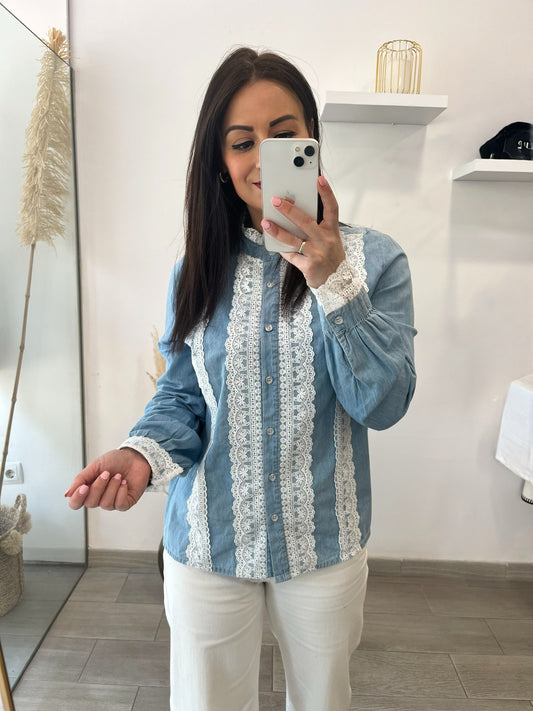 CAMISA DE DENIM PUNTILLA