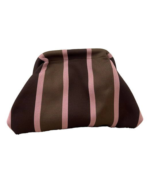 BOLSO RAYAS CHOCOLATE/ROSA