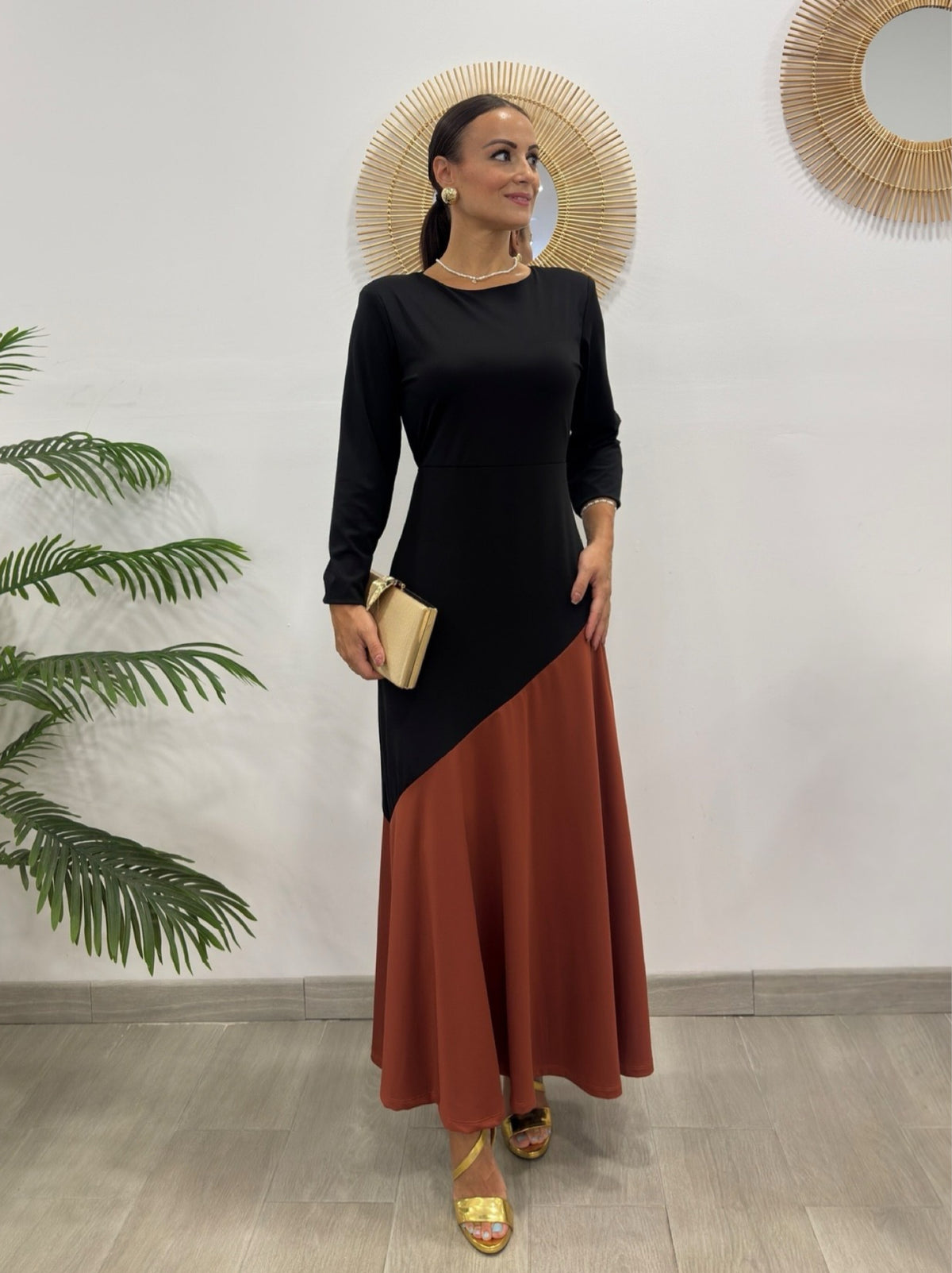 VESTIDO BICOLOR NEGRO
