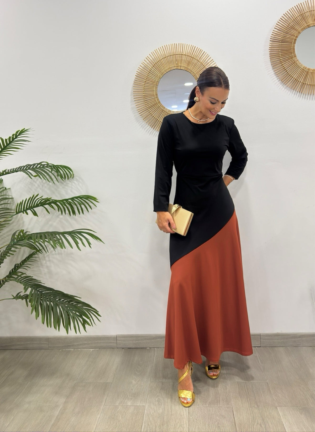 VESTIDO BICOLOR NEGRO