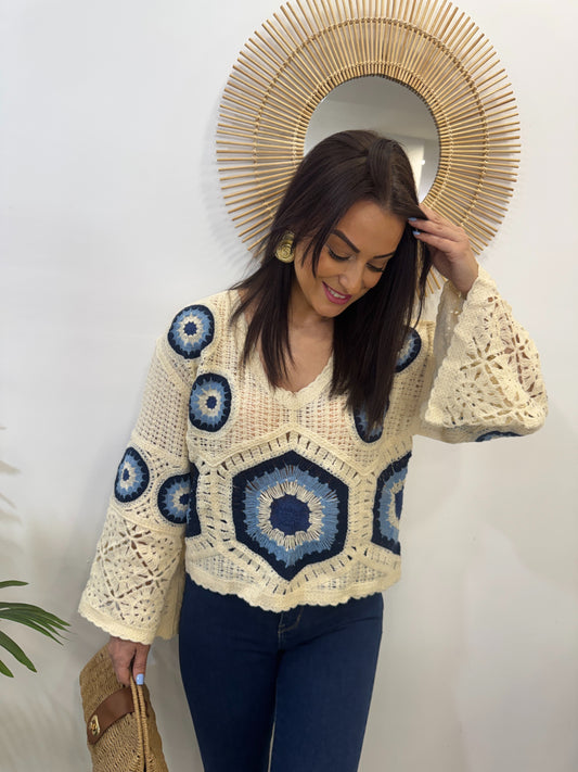 TOP CROCHÉ MANGA ACAMPANADA