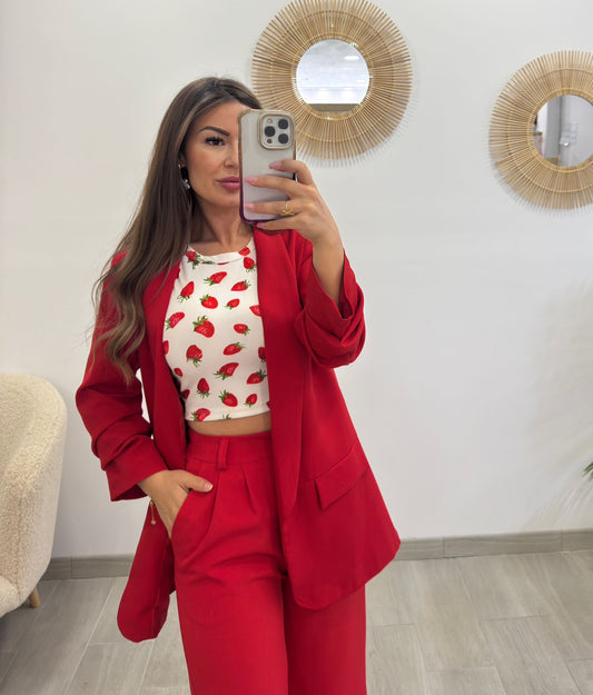 BLAZER MANGA FRUNCIDA ROJA
