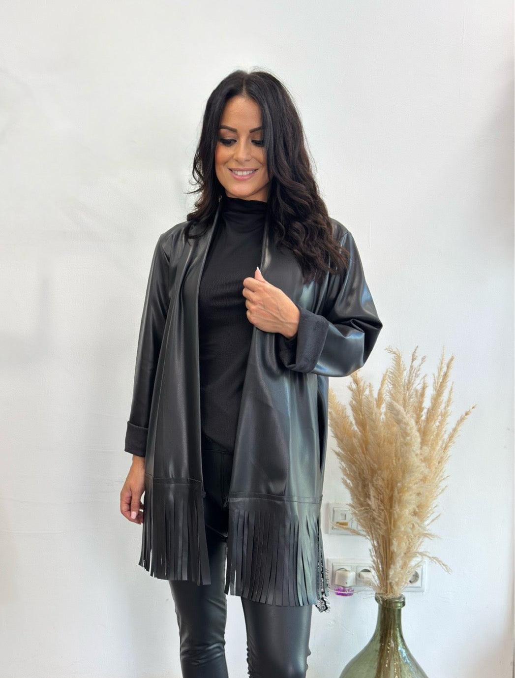 BLAZER SÍMIL PIEL FLECOS