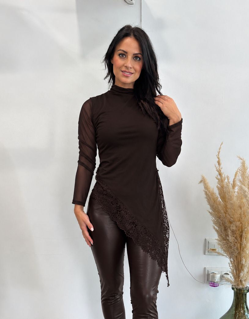 TOP TULL PUNTILLA CHOCOLATE