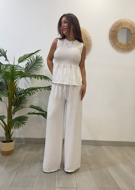 PANTALÓN EFECTO LINO BLANCO
