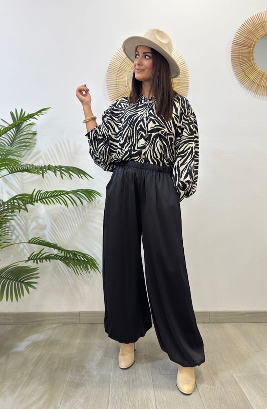 PANTALÓN  BOMBACHO SATÉN NEGRO